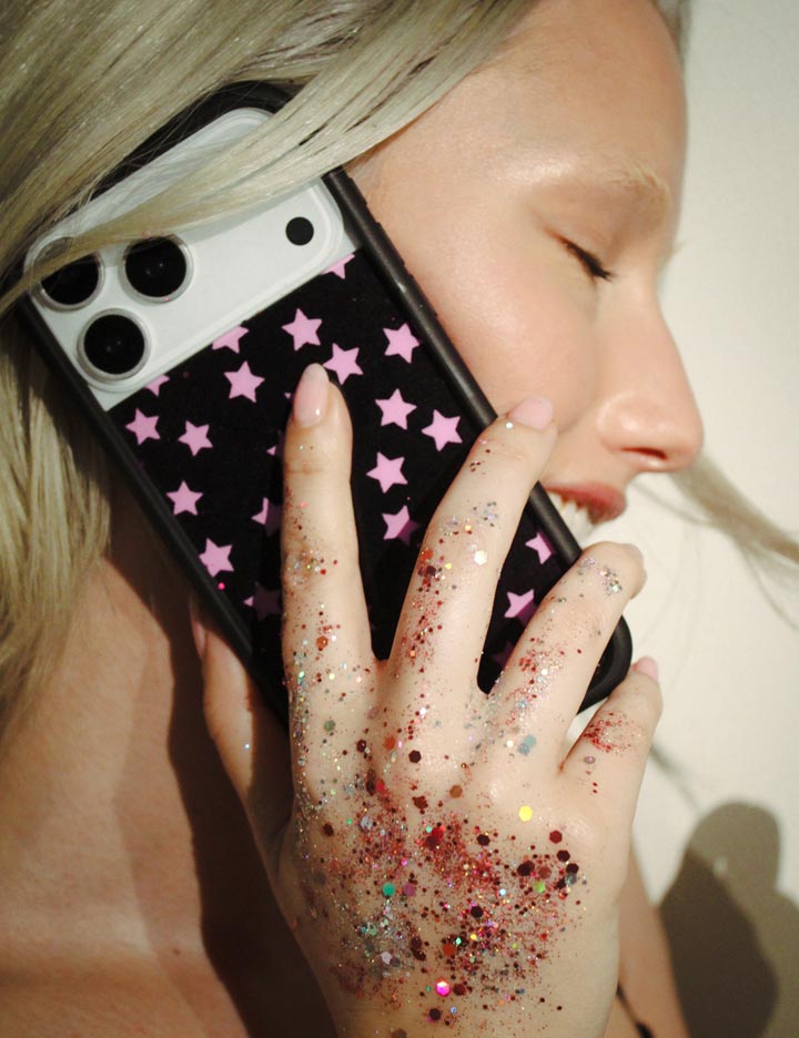 Baby Pink Star Print iPhone Case with Black Protective Bumper - Image 44