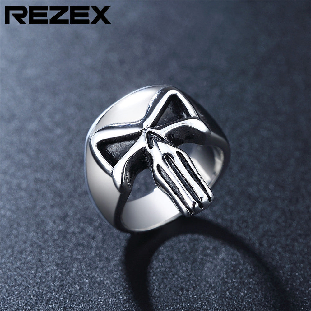 Retro Biohazard Skull Titanium Steel Ring for Men