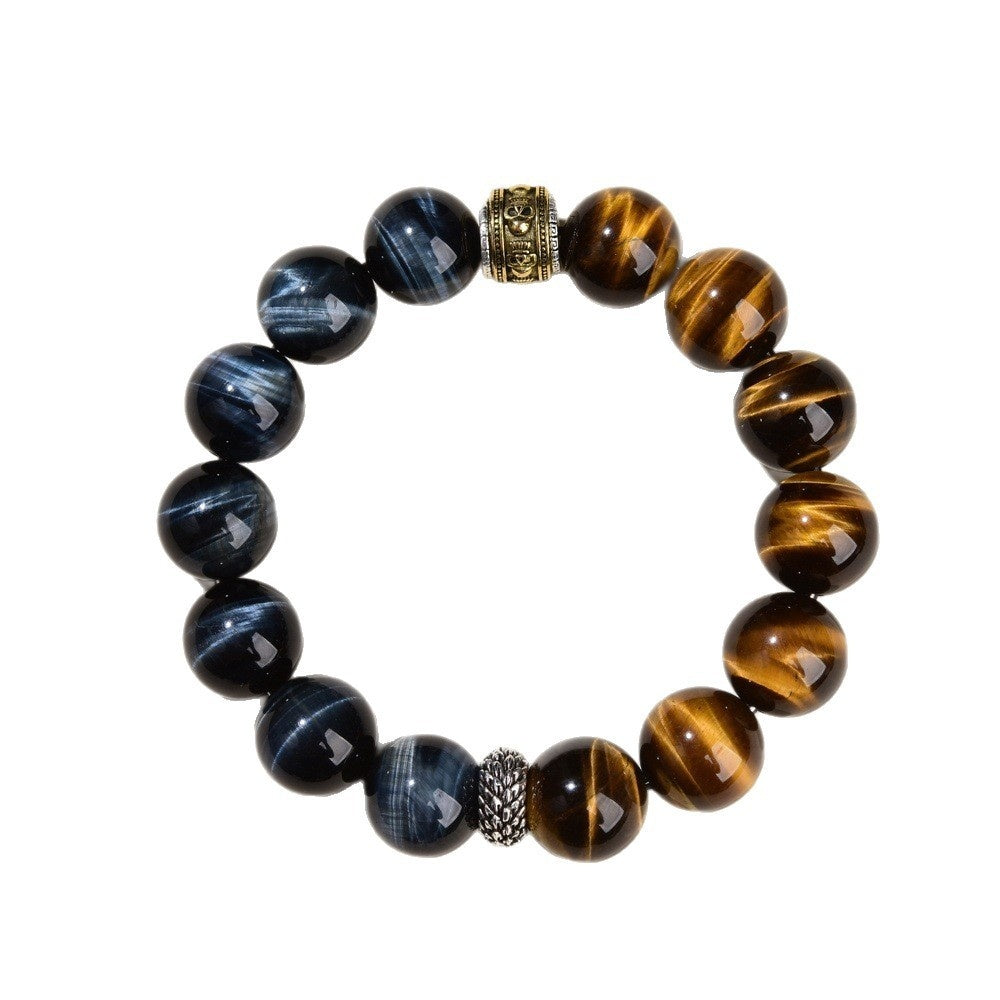 Natural Tigers Eye and Obsidian Beaded Collectors Bracelet 14mm