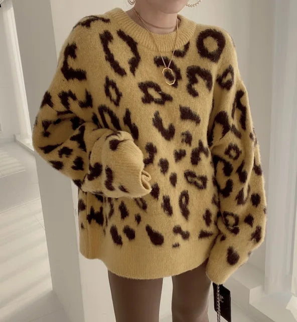 Women's Cozy Leopard Print Crew Neck Pullover Sweater - Image 8