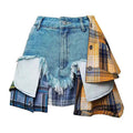 Women's Harajuku Irregular Plaid Denim Patchwork Mini Skirt - Image 3