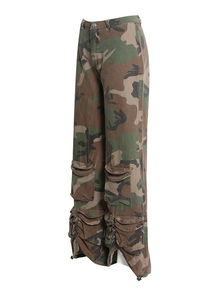 Camouflage Wide Leg Cargo Pants - High Waisted Streetwear - Image 2