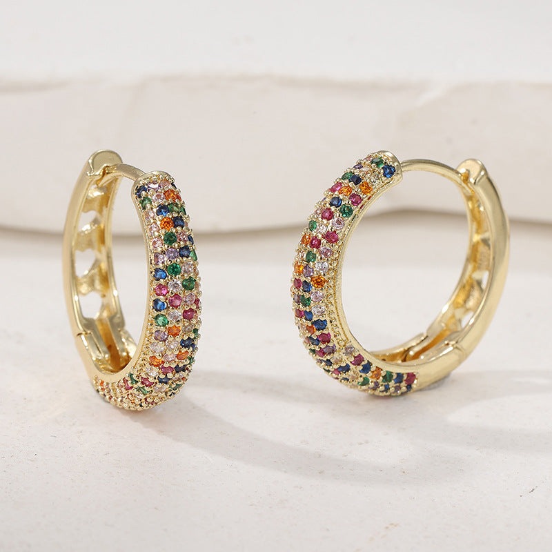 Vintage Turquoise Beaded Hoop Earrings Gold Tone Brass Women Boho Daily Party Fashion Jewelry Elegant