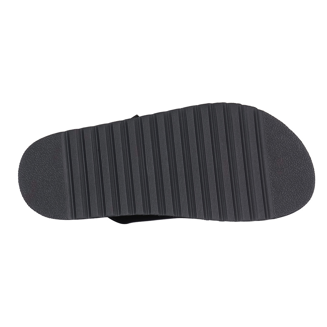 Women's Juno Black Slide Footbed Sandals with Buckle Details
