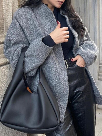 Casual Drop Shoulder Snap Down Jacket with Pockets