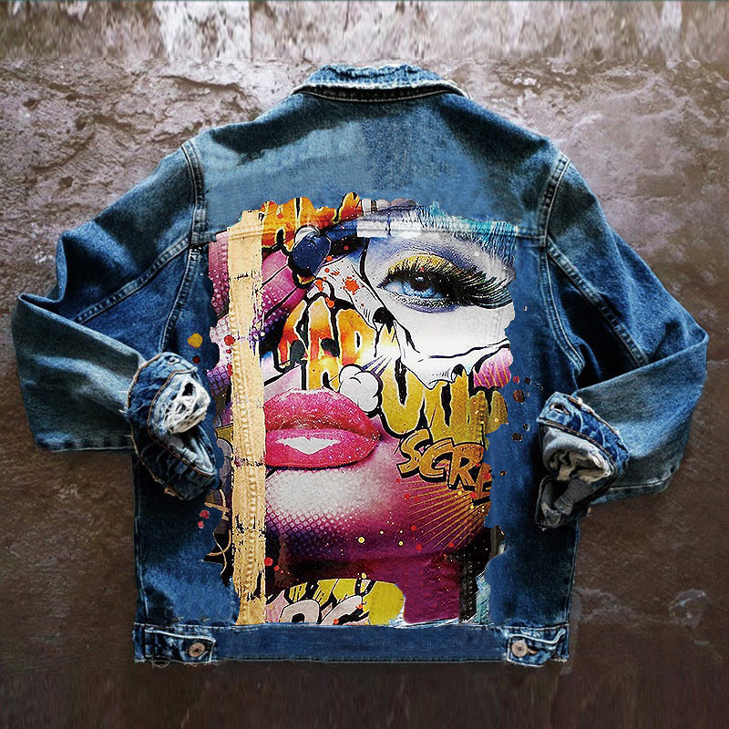 Women's Graphic Print Denim Jacket Harajuku Street Style - Image 3