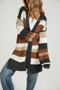 Women's Color-Block Striped Knit Cardigan Coat