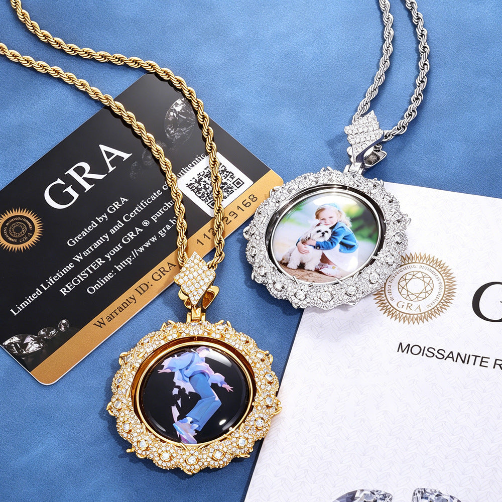 European And American Hip-Hop Cross-Border S925 Silver Moissanite Round Photo Pendant