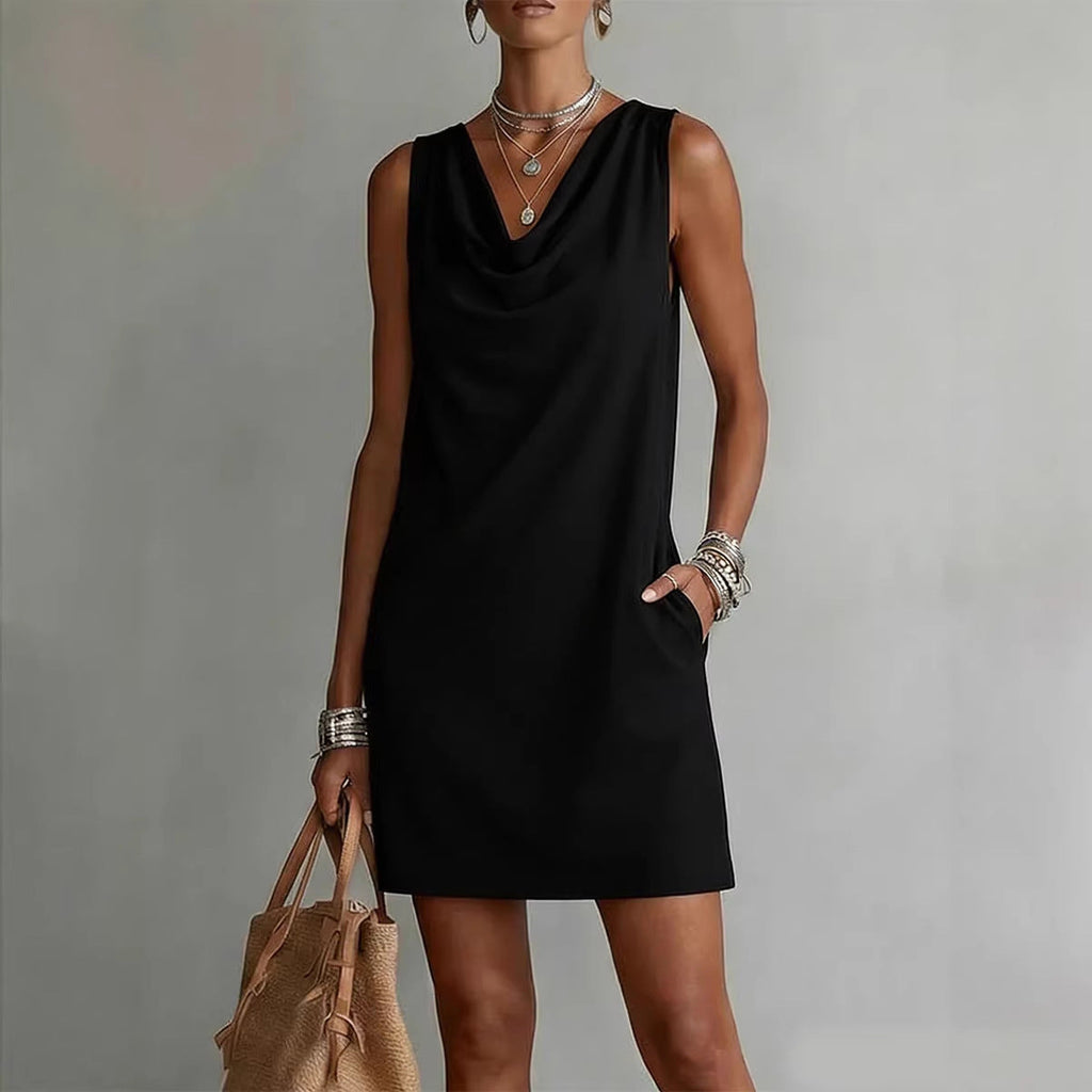 Women's Cowl Neck Sleeveless Mini Dress - Casual Summer Shift - Image 2