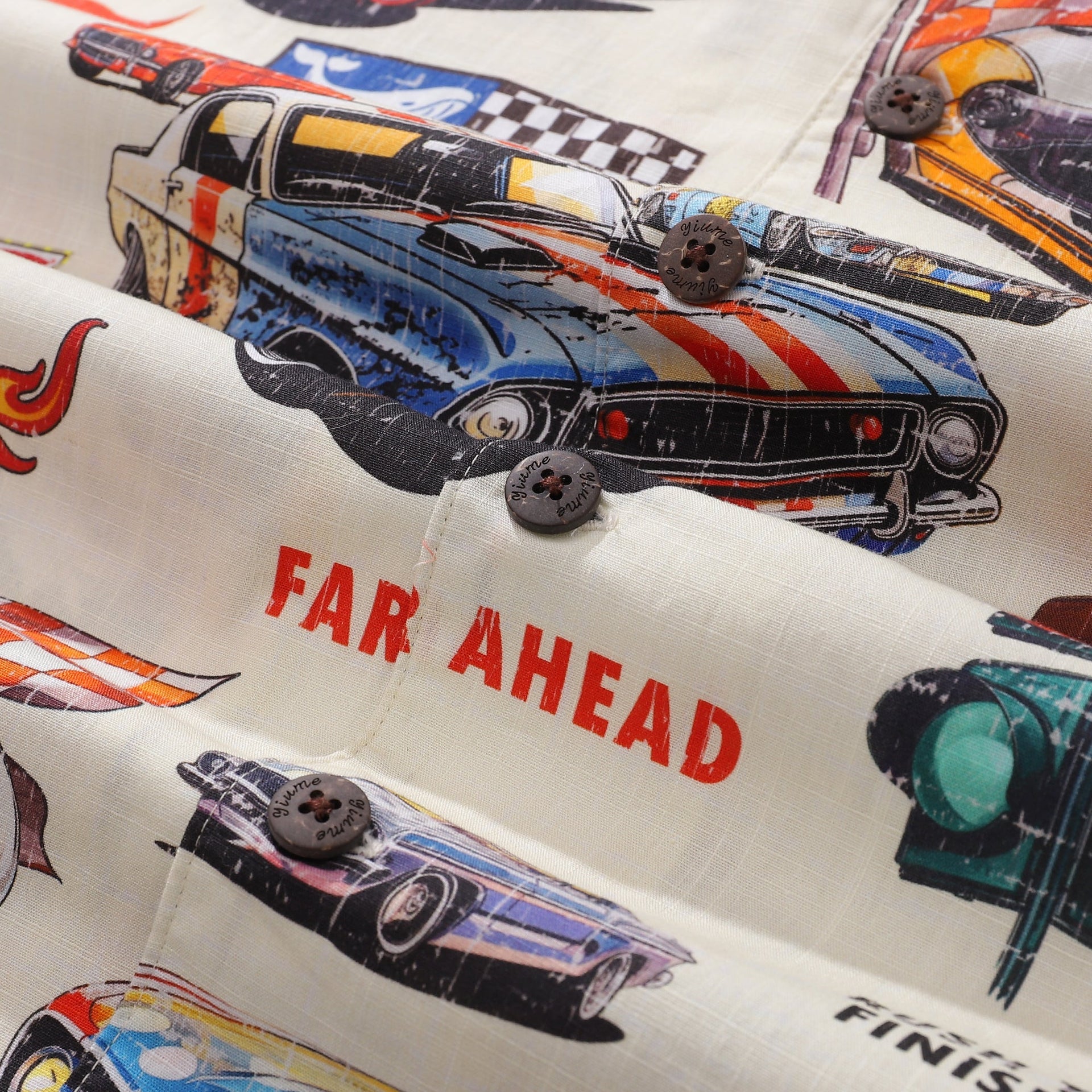 Men's Cotton Hawaiian Shirt Racing Flames Print Camp Collar