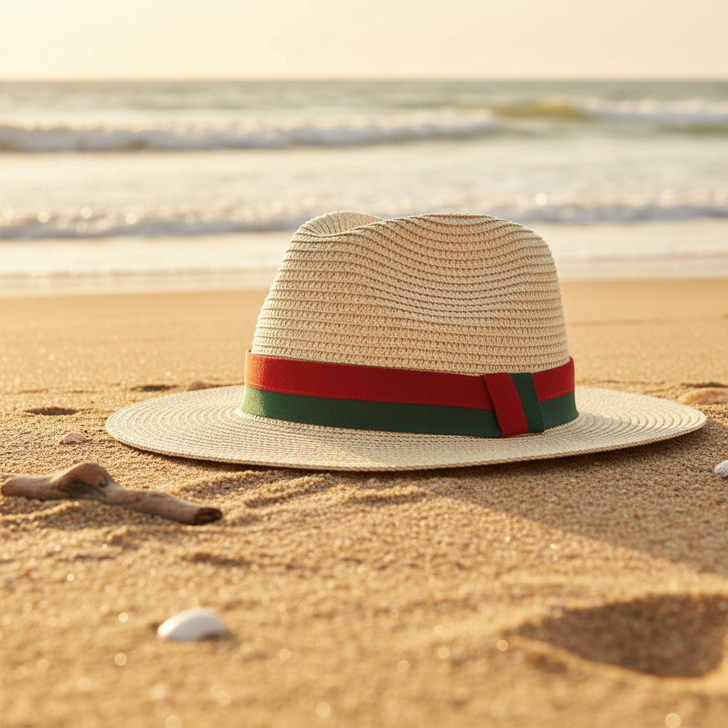 Classic wide brim straw sun hat for beach and outdoor use, available in multiple colors.