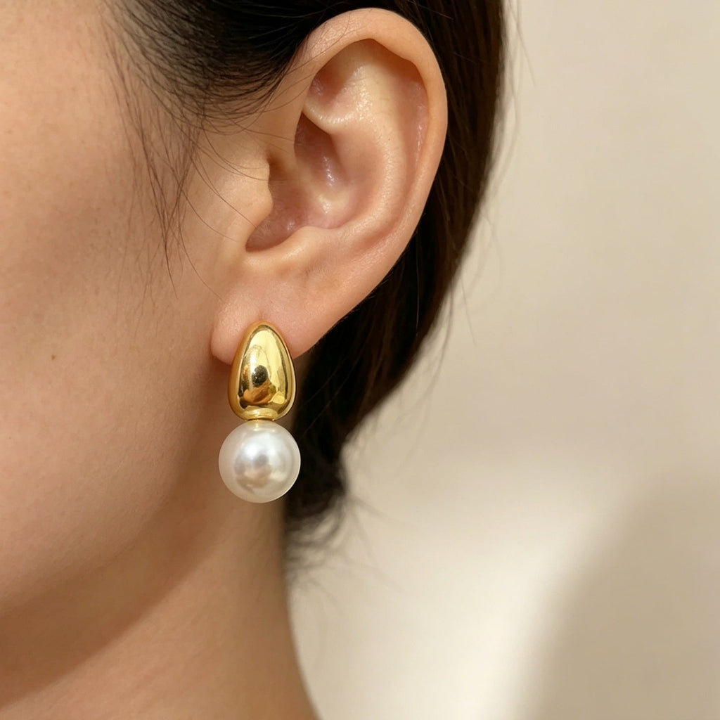 Womens French Style Two Way Wear Pearl Dangle Earrings,Gold Tone Plated Costume Earrings For Daily Party Wear