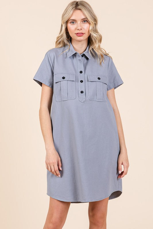 Classic collared shirt dress with button details in a versatile design.