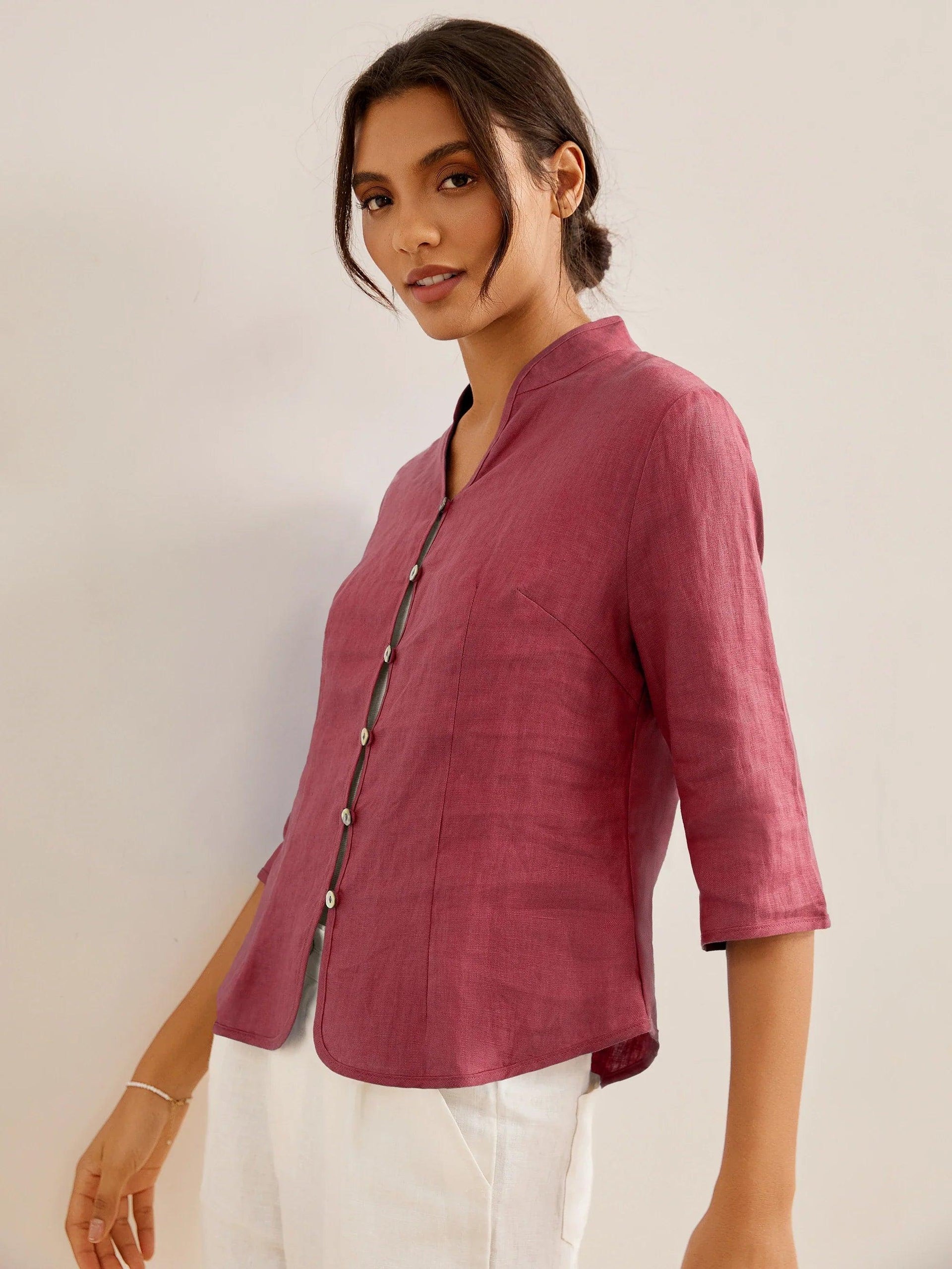 100% Linen Hand Button Fitted Jacket AMELIA