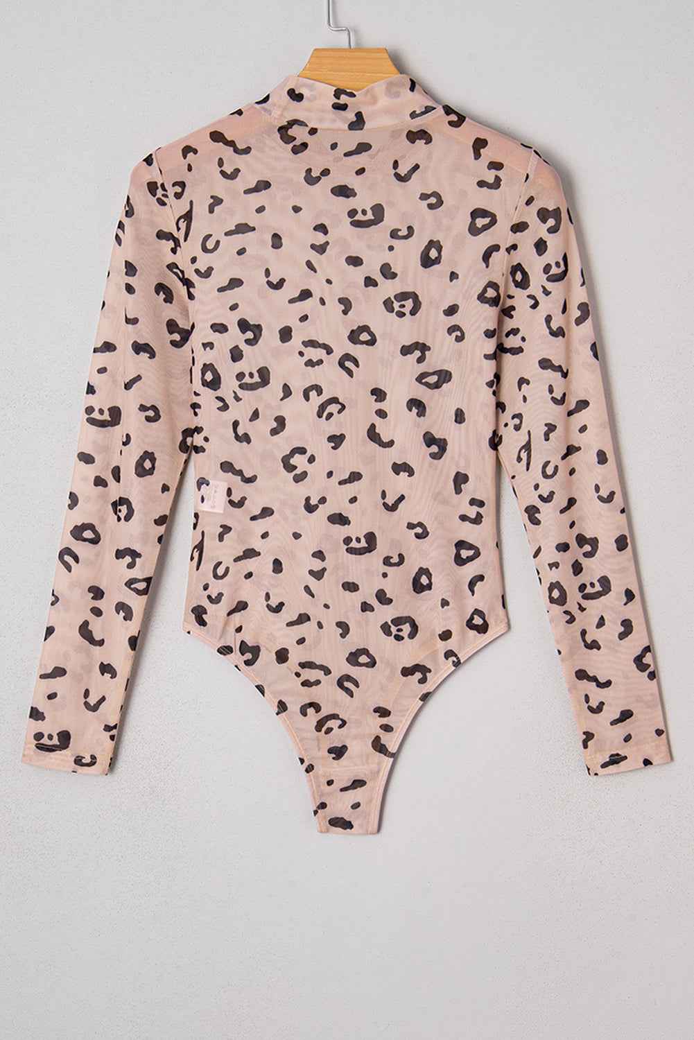 Khaki Mock Neck Sheer Mesh Leopard Long Sleeve Bodysuit
