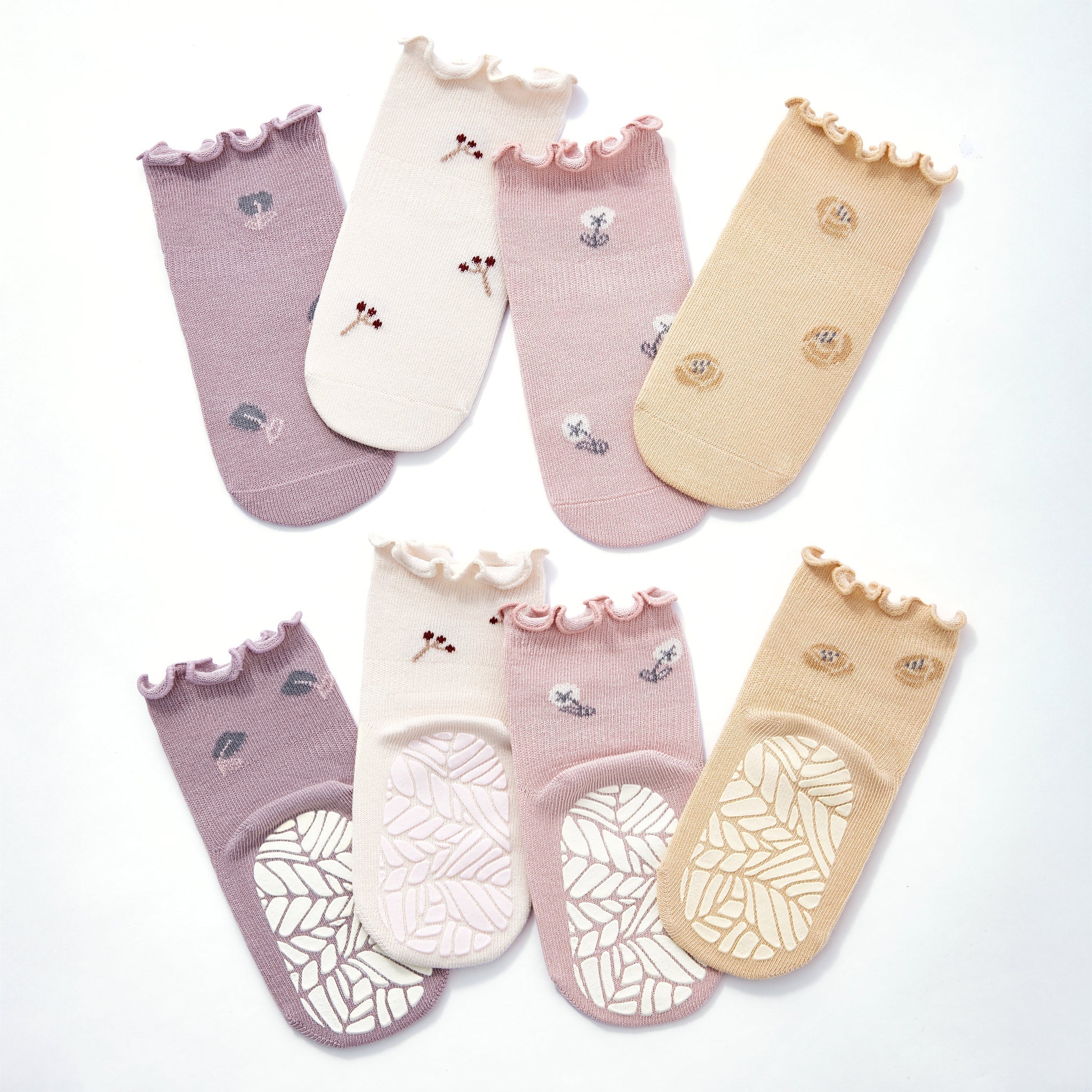 New- Little Wonder Things- Organic- 4 Pairs of Stay-On Baby & Toddler Non-Slip Socks