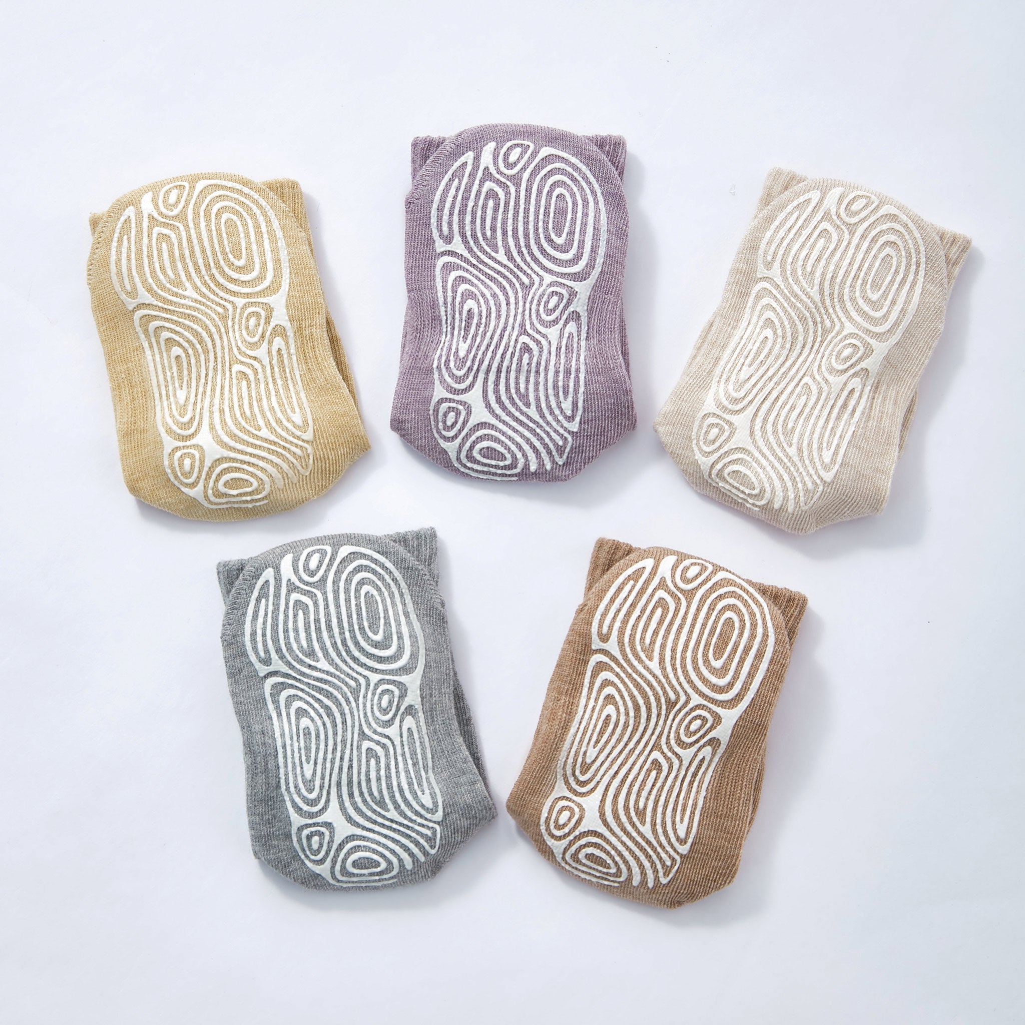 New- Organic Cotton Socks- Beige & Grey- 4 Pairs of Stay-On Baby & Toddler Non-Slip Socks