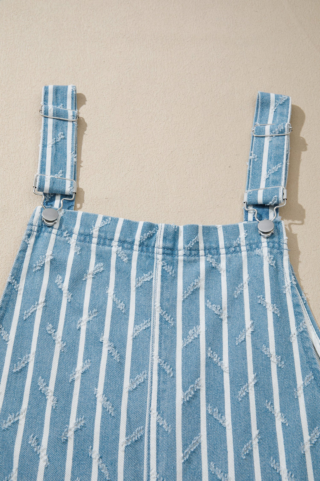 Angel Ruffled Wide Leg Denim Overalls in Blue and White Stripe