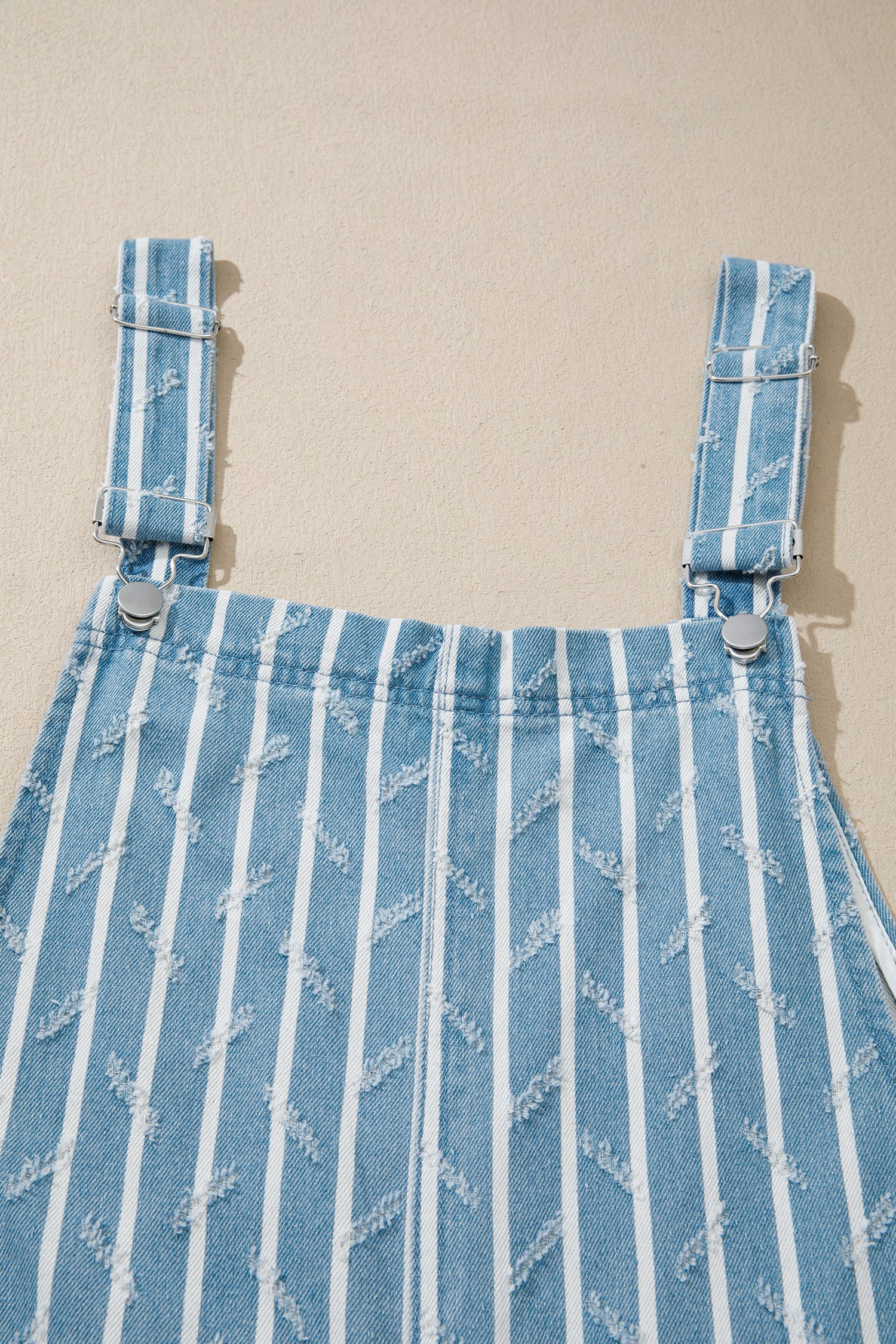 Angel Ruffled Wide Leg Denim Overalls in Blue and White Stripe
