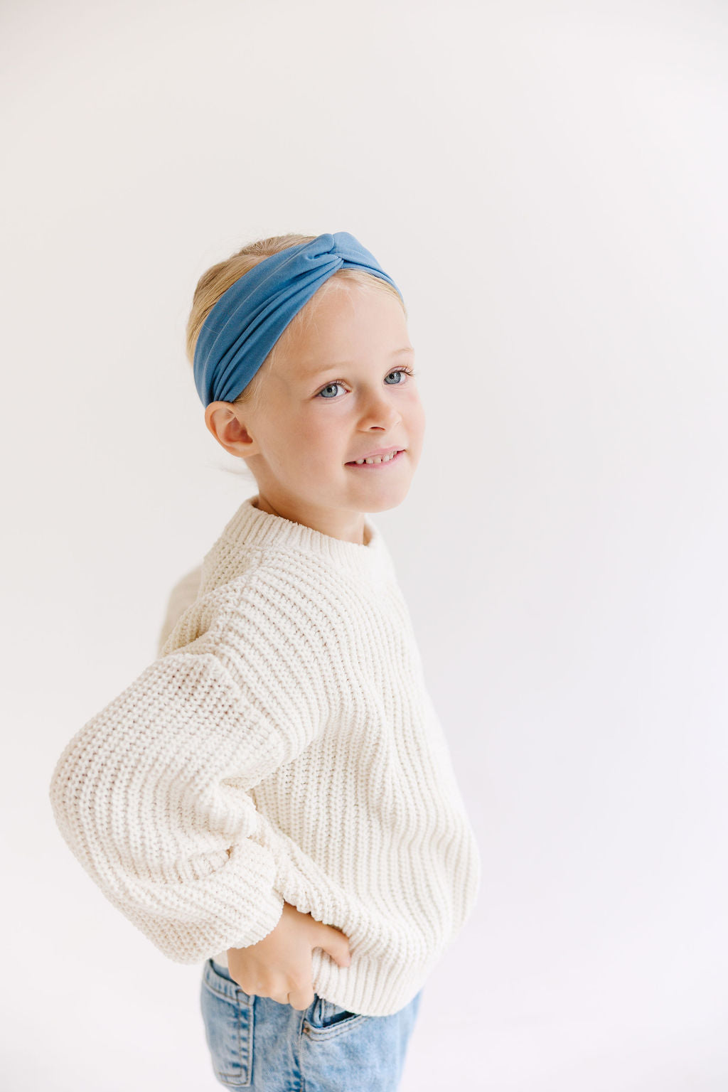 Blue Solid Twisted Turban for Girls & Adults