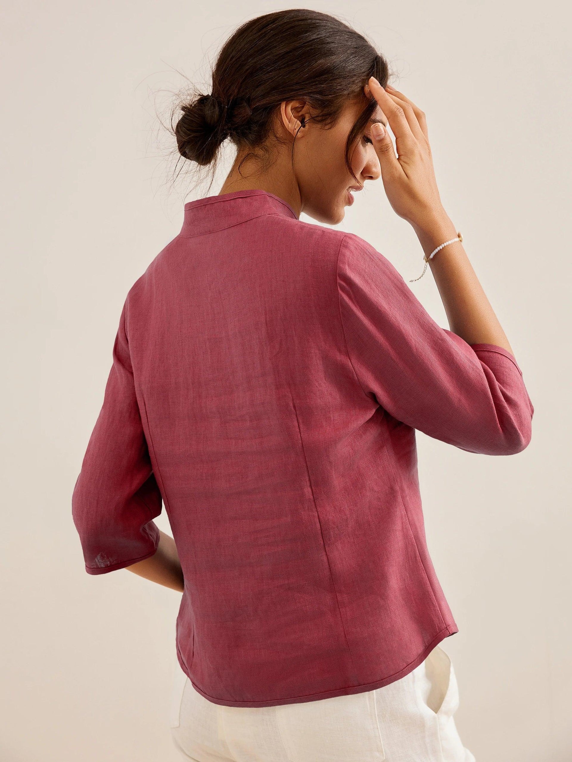 100% Linen Hand Button Fitted Jacket AMELIA