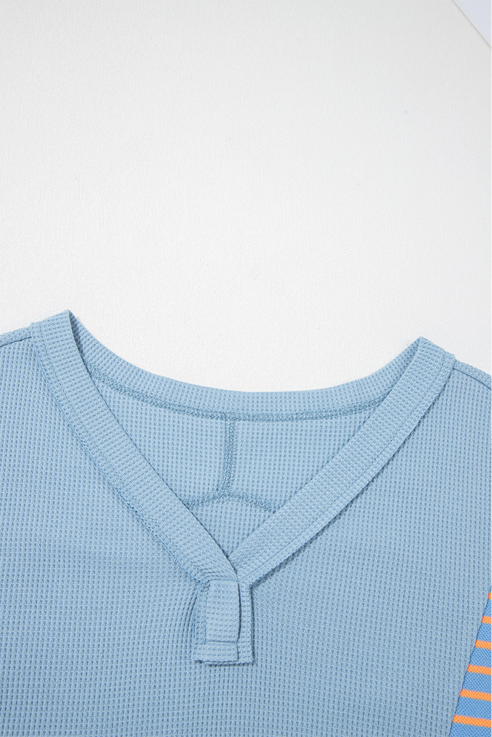 Stripe Patchwork Waffle Knit V-Neck Pullover