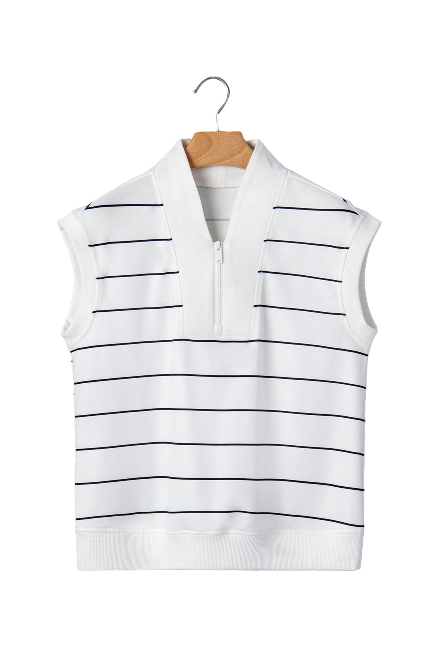 Stripe Colorblock Half Zip V-Neck Sleeveless Top