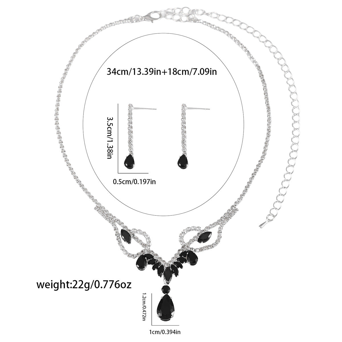 European And American Direct Supply Copper Claw Chain Rhinestone Set Water Drop Necklace Earrings Two-Piece Wedding Jewelry Accessories For Women