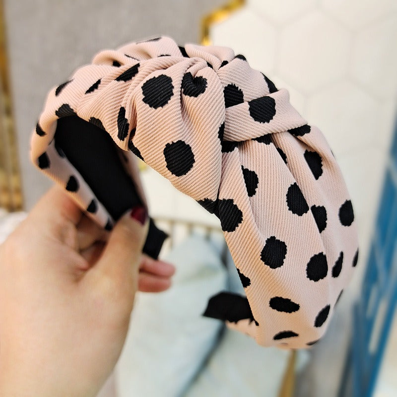 Chic Polka Dot Wide Fabric Hair Headband for Skincare & Style - Image 2