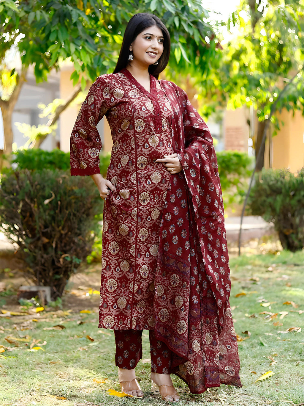Premium Luxury Hand Embroidered Floral Kurta Set with Lace