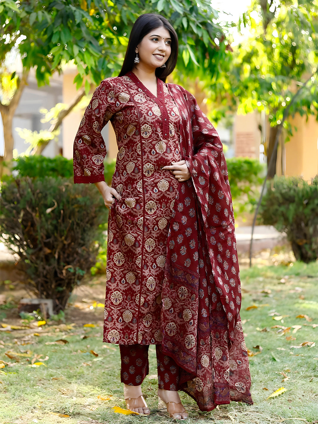 Premium Luxury Hand Embroidered Floral Kurta Set with Lace