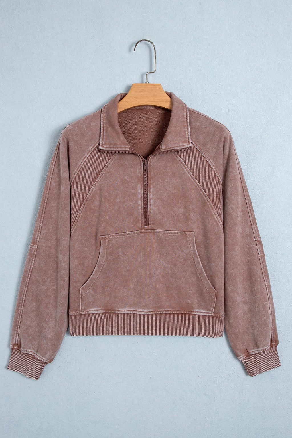 Mineral Wash Half-Zip Ribbed Hem Sweatshirt