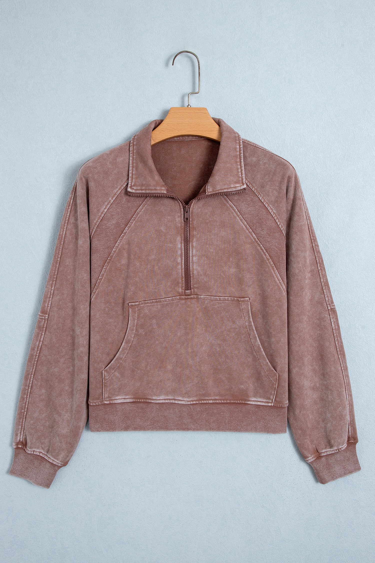 Mineral Wash Half-Zip Ribbed Hem Sweatshirt