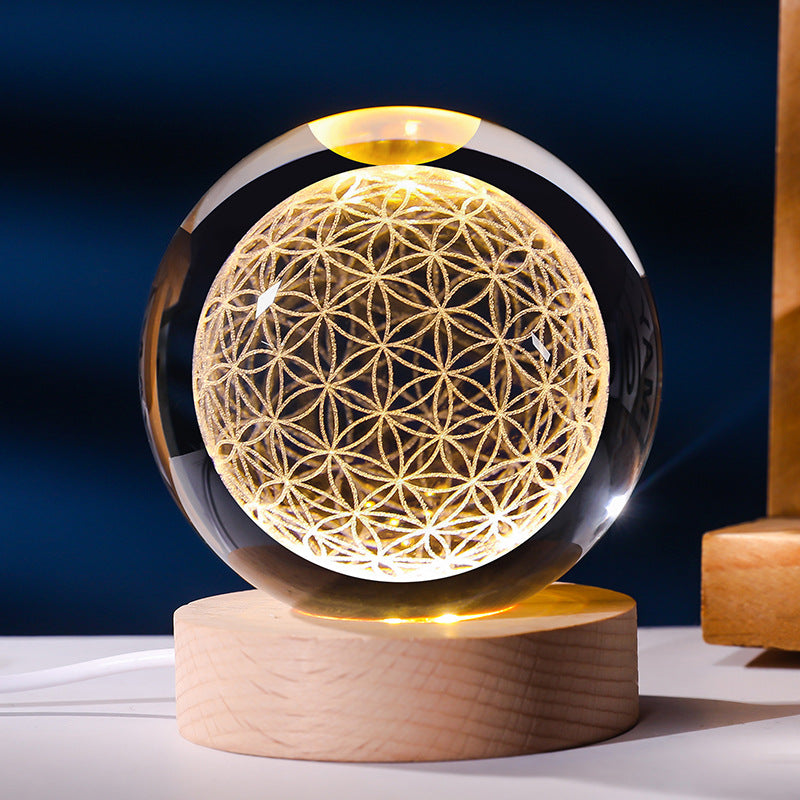 3D Crystal Ball Night Lamp with LED Nebula and Solar System Glow