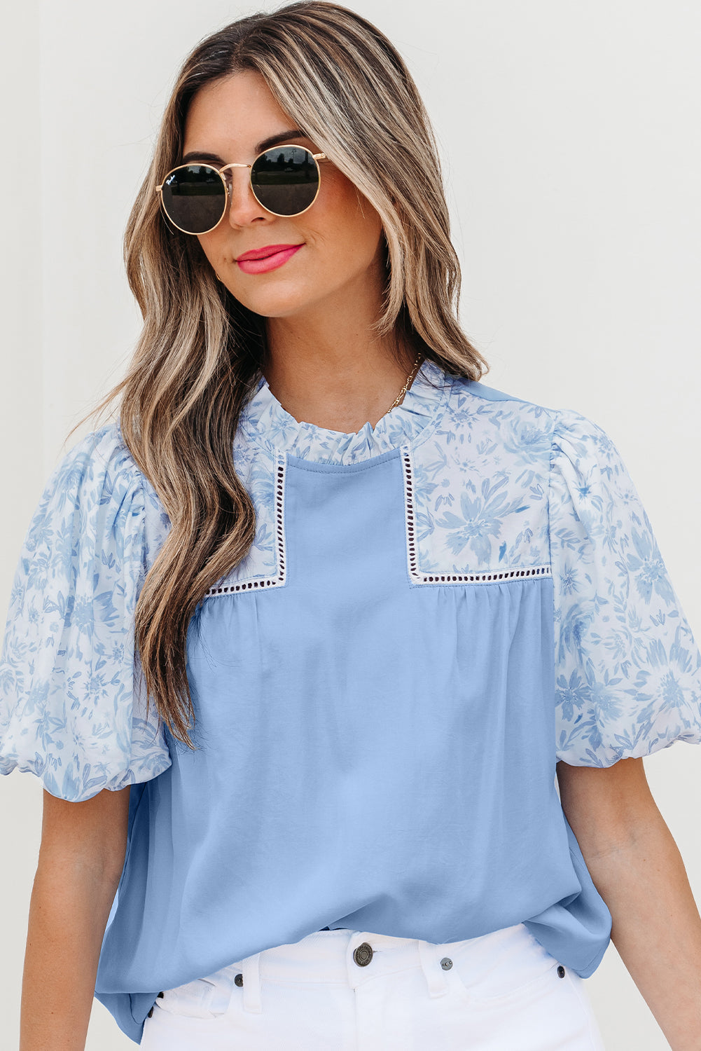 Saanvi Lace Floral Puff Sleeve Loose Blouse