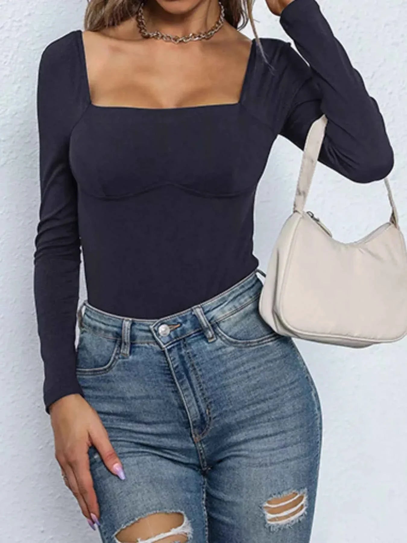 Square Neck Long Sleeve Bodysuit