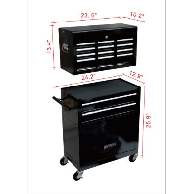 8-Drawer Industrial Rolling Tool Cabinet in Black - Storage Cart