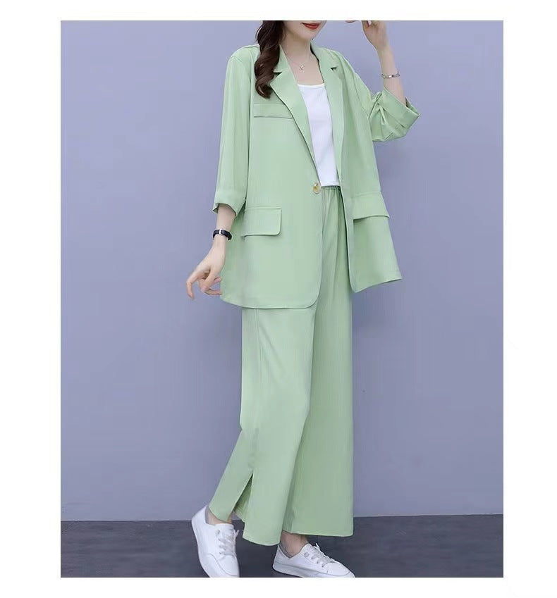 Women's Two-Piece Suit Set with Blazer and Wide Leg Trousers - Image 7