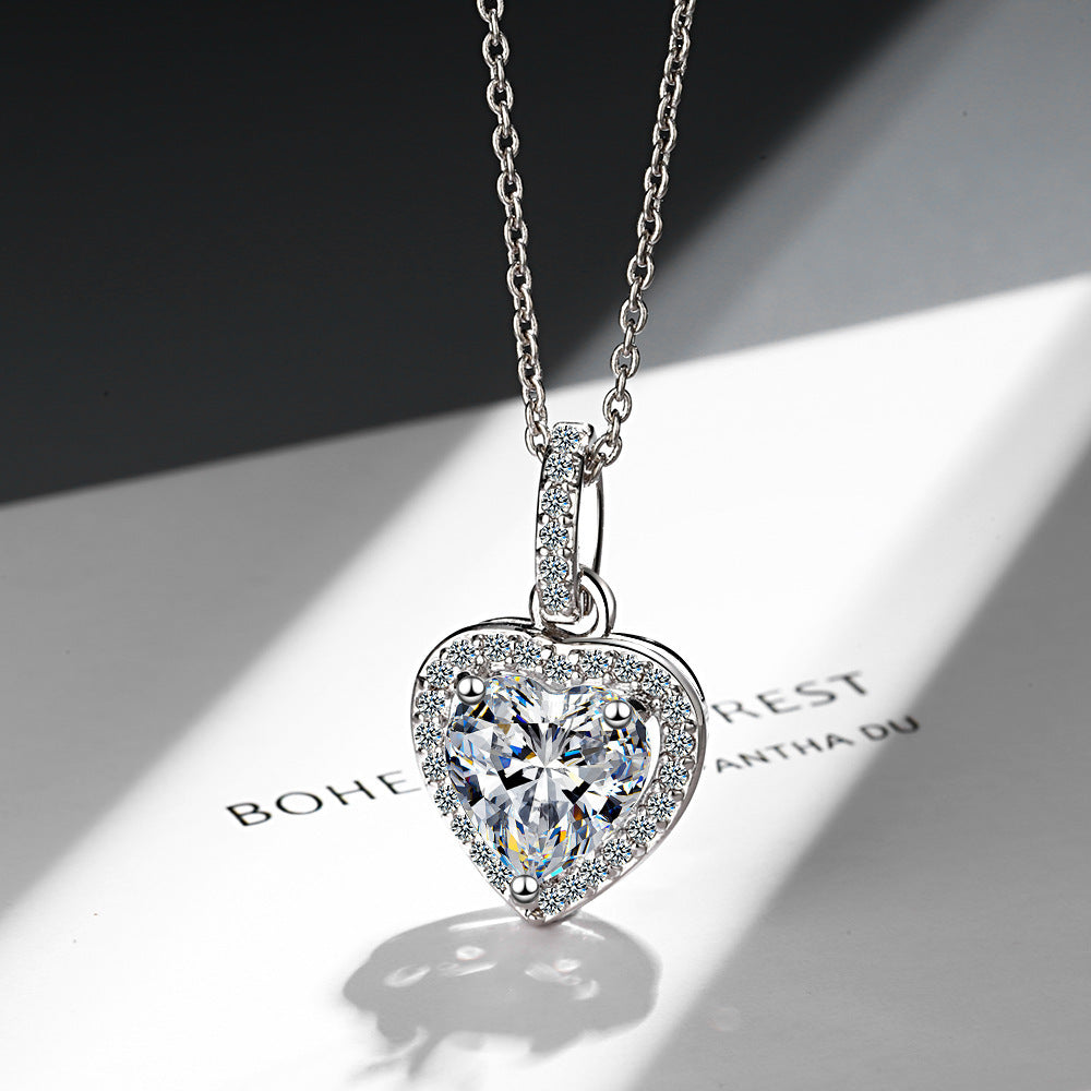 Zircon Necklace Women's Heart Shaped Full Diamond Short Clavicle Chain