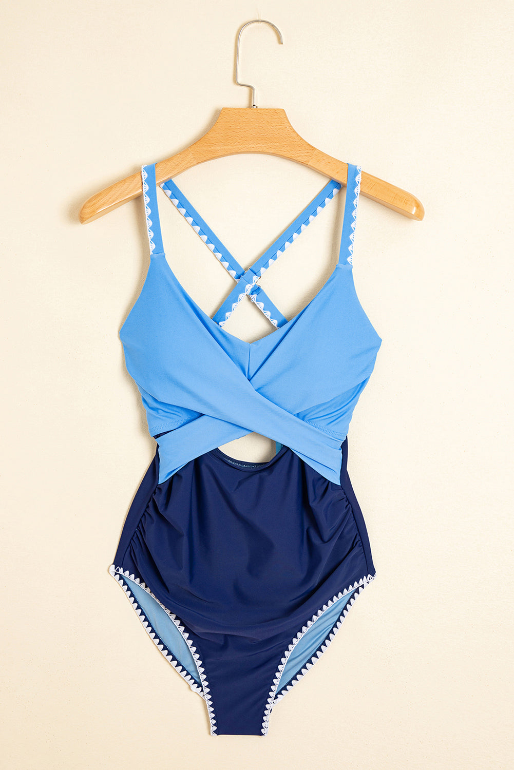Laila Cutout One Piece Swimsuit in Light-Blue and Navy-Blue