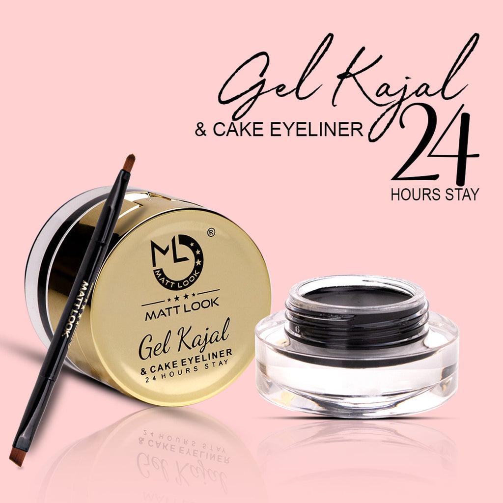 24Hr Stay Gel Kajal & Cake Eyeliner - Waterproof Smudge-Proof Black