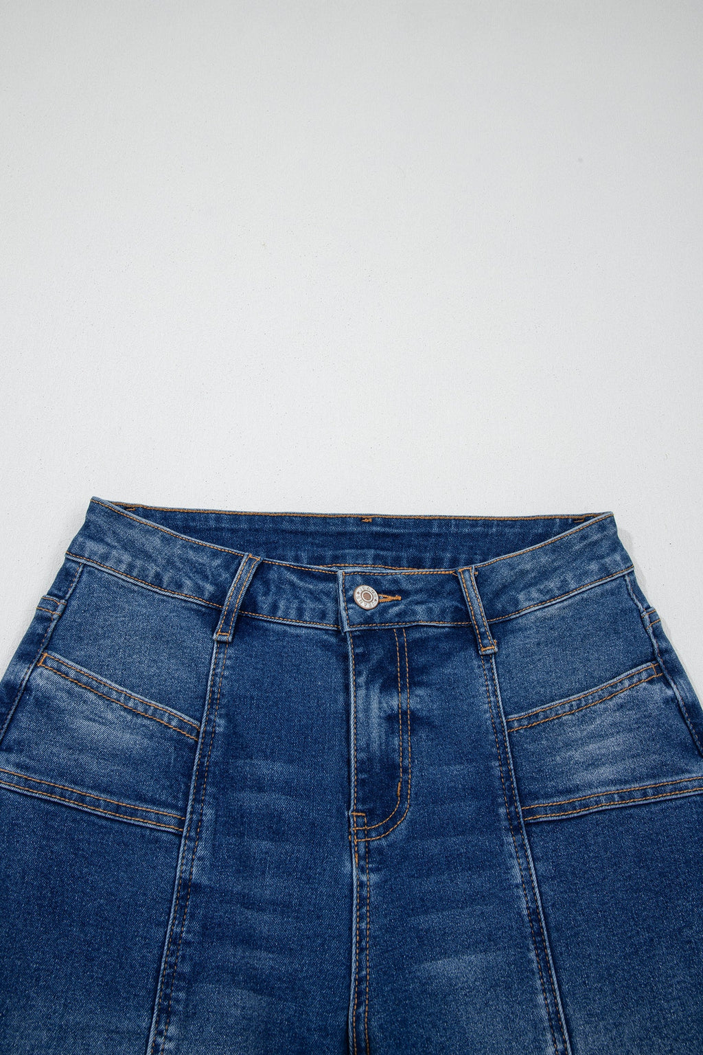 Solid Denim Seam Detail High Waist Jeans