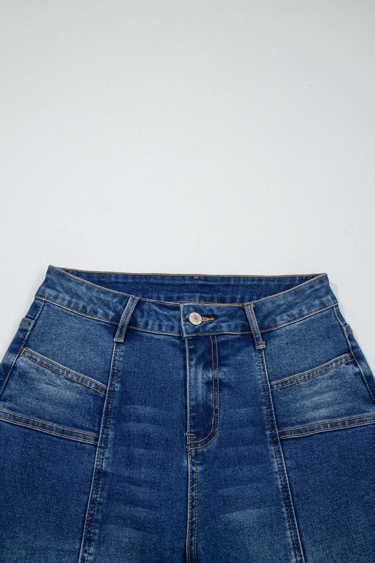 Solid Denim Seam Detail High Waist Jeans
