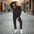 Women's Solid Color Round Neck Pullover Sweatshirt & Jogger Set - Image 5