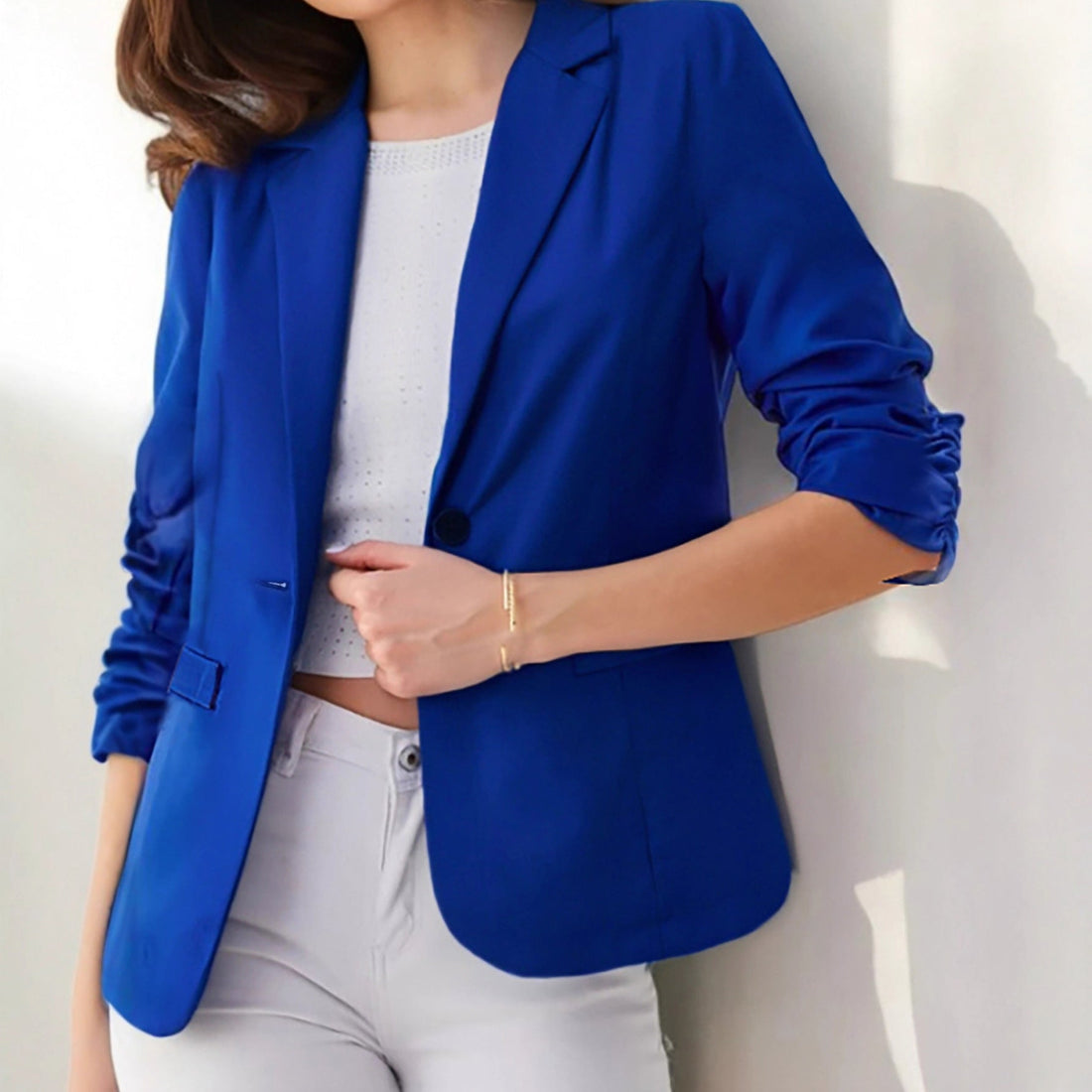Women's Three-Quarter Sleeve Open Front Office Blazer Jacket - Image 5