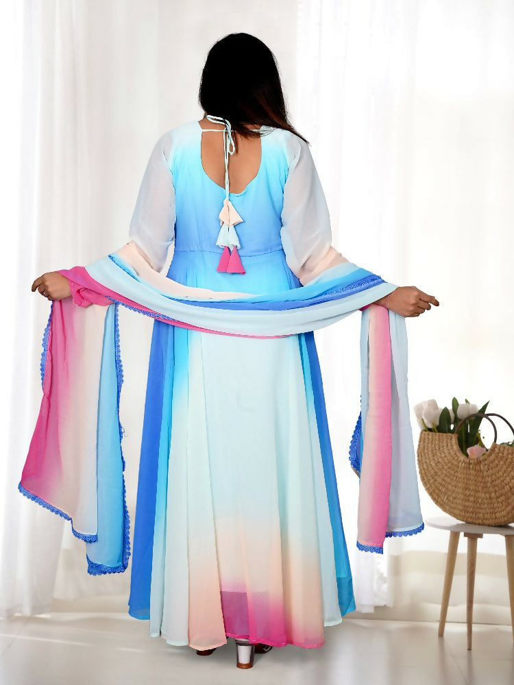 Sky Georgette Kurta Set with Sequence Embroidery 3-Piece Outfit
