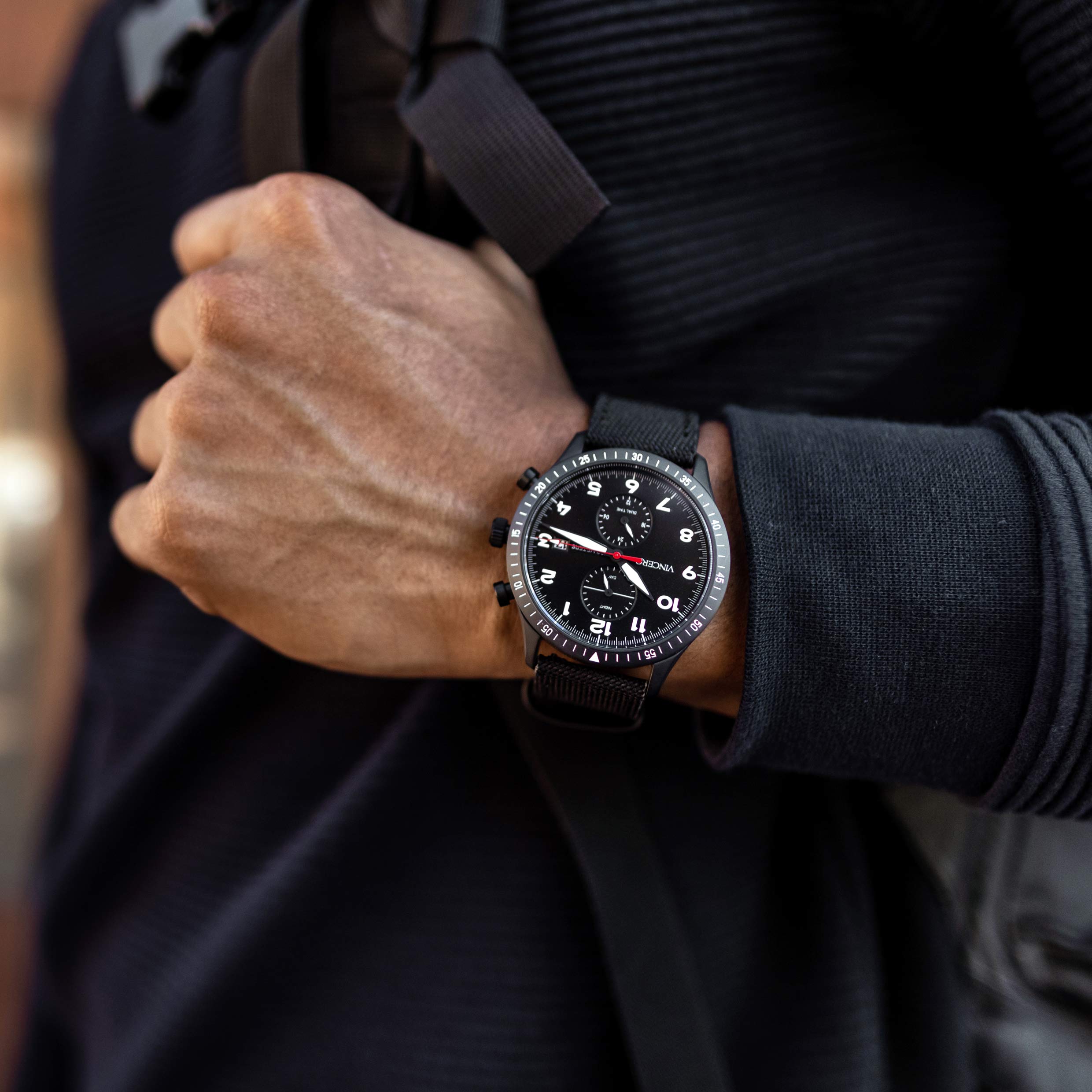 Altitude Pilot Watch - Matte Black and Red Dual Time Zone Watch