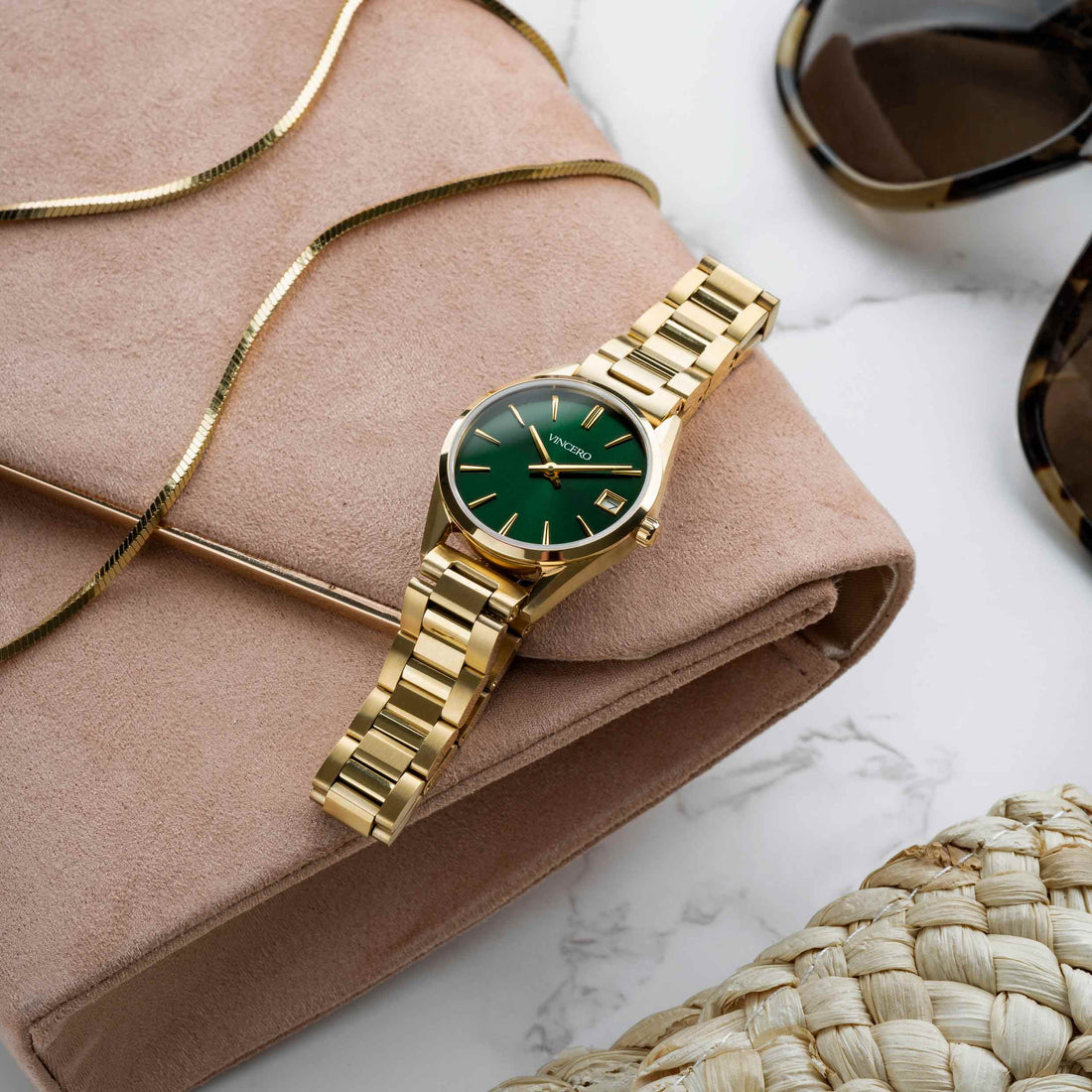 The Harper Gold + Green Minimalist 29mm Stainless Steel Watch