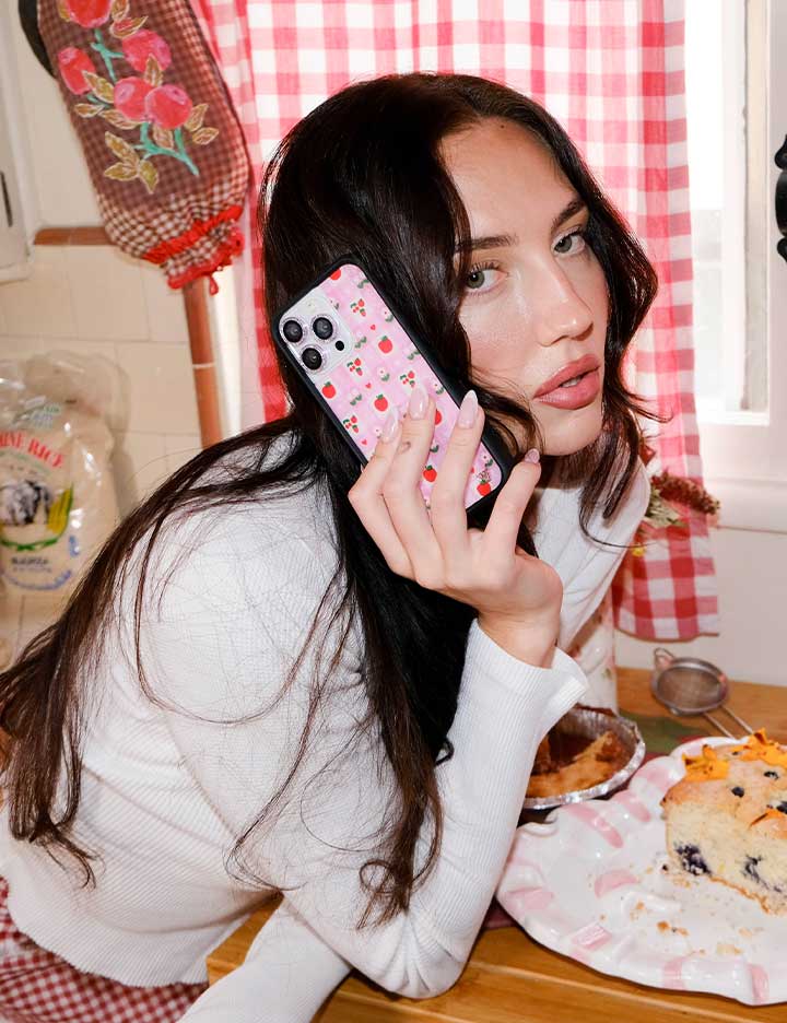 An Apple a Day iPhone Case with Pink Gingham and Floral Print - Image 36