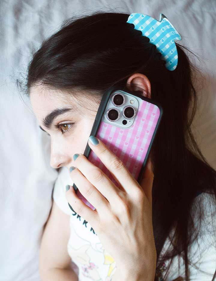 Pink Gingham Hearts iPhone Case with Durable Protective Bumper - Image 36